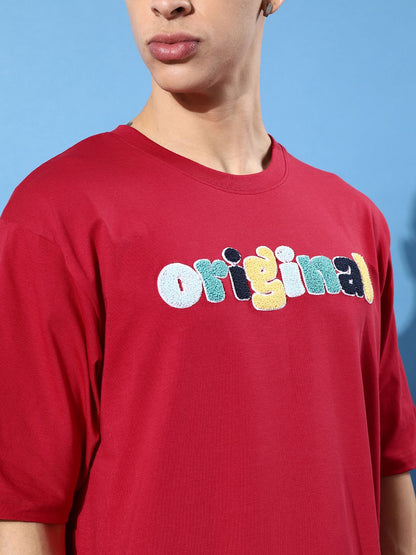 Difference of Opinion Red Typographic Oversized T-Shirt