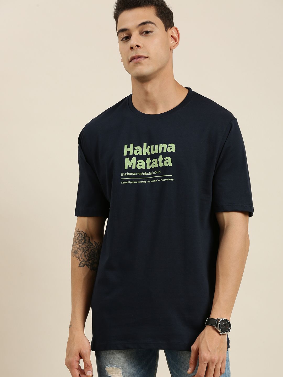 Difference of Opinion Navy Blue Typographic Oversized T-Shirt