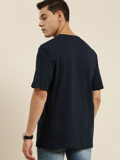 Difference of Opinion Navy Blue Typographic Oversized T-Shirt