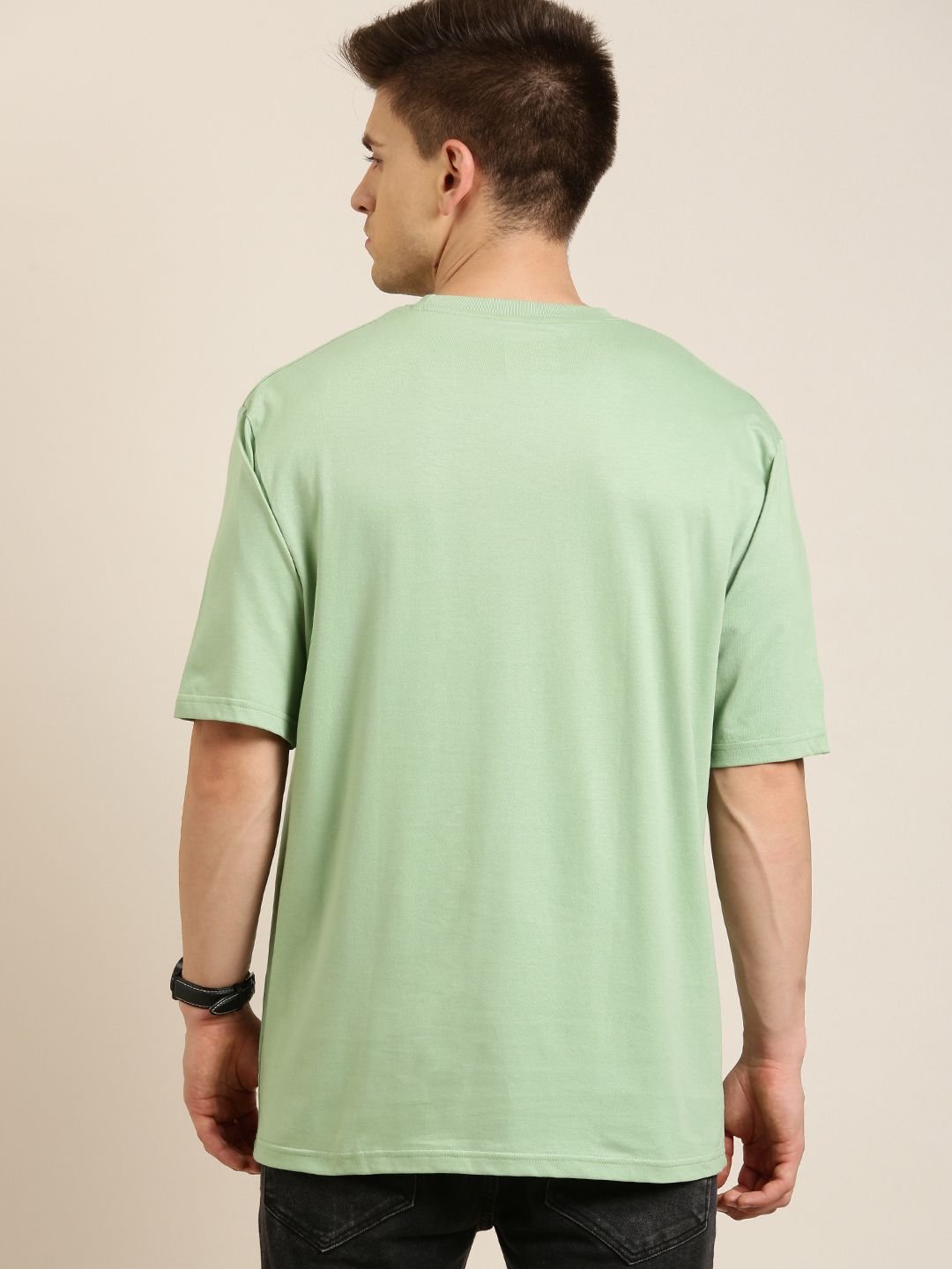Difference of Opinion Green Solid Oversized T-Shirt