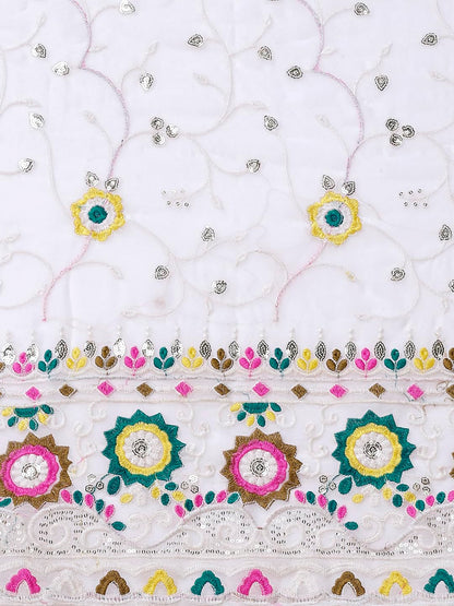 ASHASHA Women's Embroidered Georgette Lehenga Choli for Women I White Lehenga I Designer I Mirror work and Sequence Work I New I Bridal I Wedding I Stylish I Semi-stitched I Lehenga for women (White)