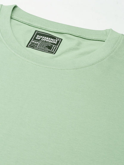 Difference of Opinion Green Solid Oversized T-Shirt
