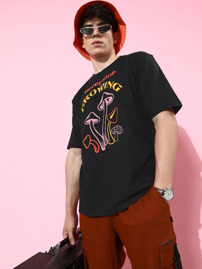 Difference of Opinion Black Graphic Oversized T-Shirt