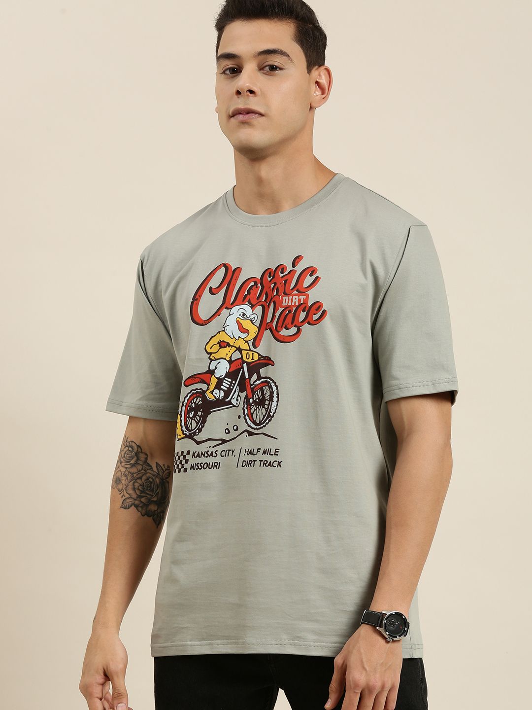 Difference of Opinion Grey Graphic Oversized T-Shirt