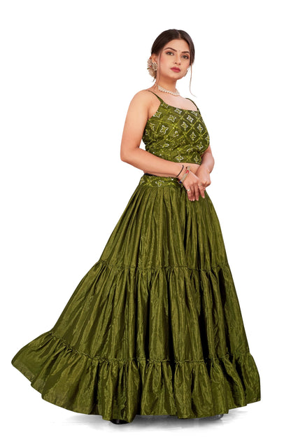 ASHASHA Women's Embroidered Georgette Lehenga Choli for Women I White Lehenga I Designer I Mirror work and Sequence Work I New I Bridal I Wedding I Stylish I Semi-stitched I Lehenga for women (White)