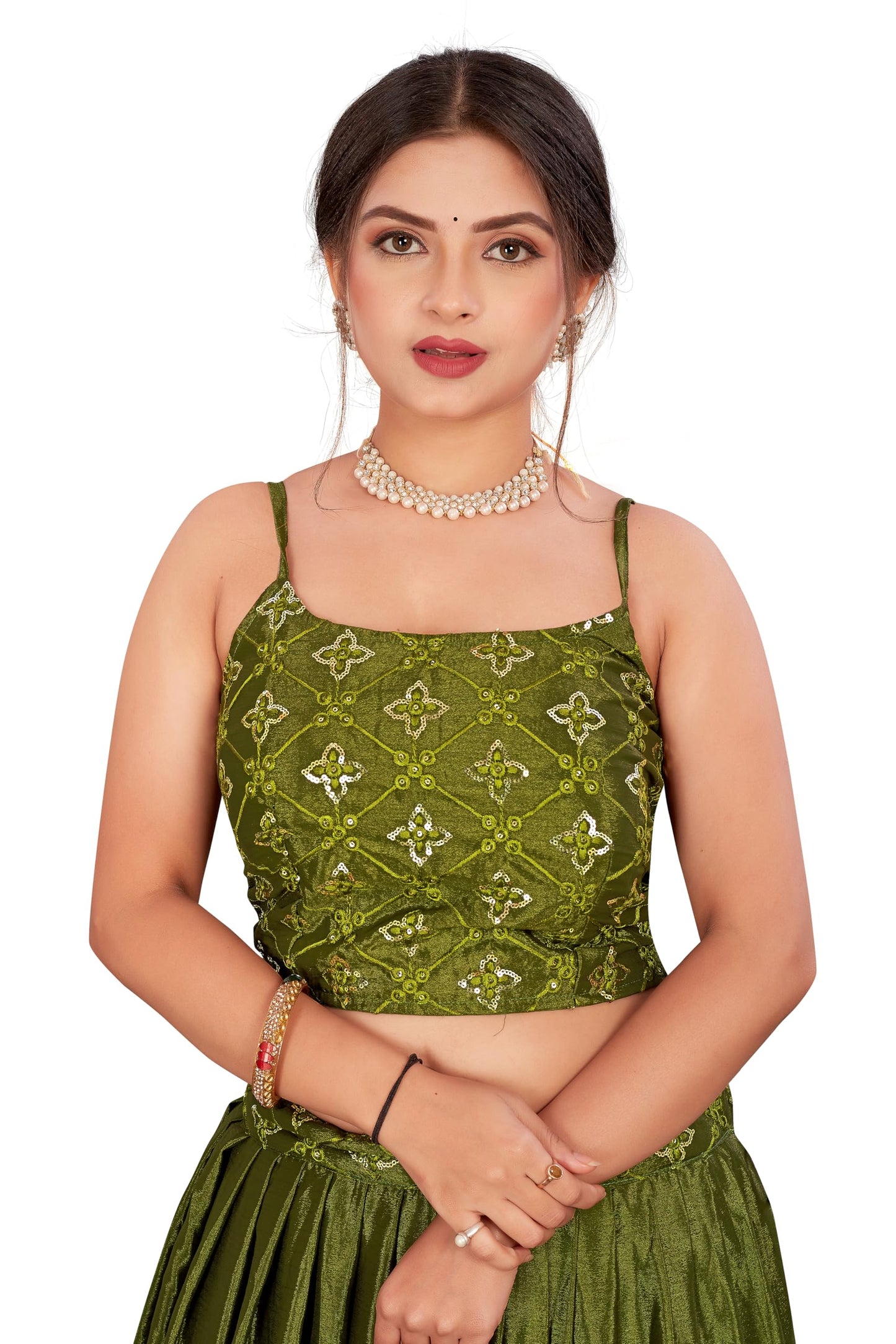 ASHASHA Women's Embroidered Georgette Lehenga Choli for Women I White Lehenga I Designer I Mirror work and Sequence Work I New I Bridal I Wedding I Stylish I Semi-stitched I Lehenga for women (White)
