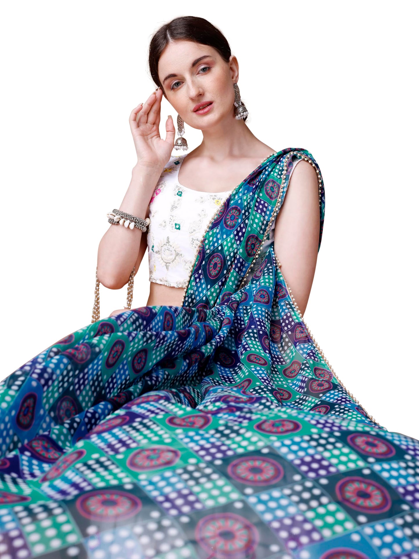 ASHASHA Women's Embroidered Georgette Lehenga Choli for Women I White Lehenga I Designer I Mirror work and Sequence Work I New I Bridal I Wedding I Stylish I Semi-stitched I Lehenga for women (White)