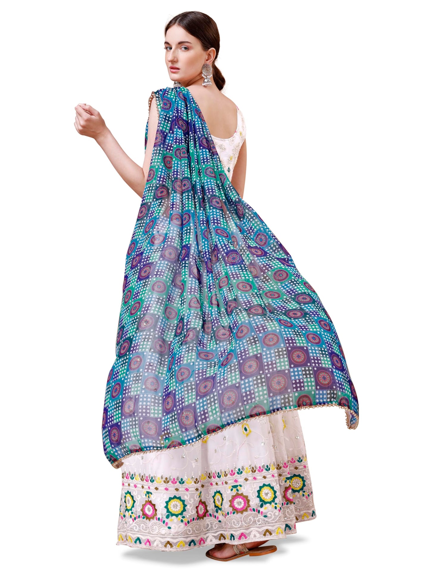 ASHASHA Women's Embroidered Georgette Lehenga Choli for Women I White Lehenga I Designer I Mirror work and Sequence Work I New I Bridal I Wedding I Stylish I Semi-stitched I Lehenga for women (White)