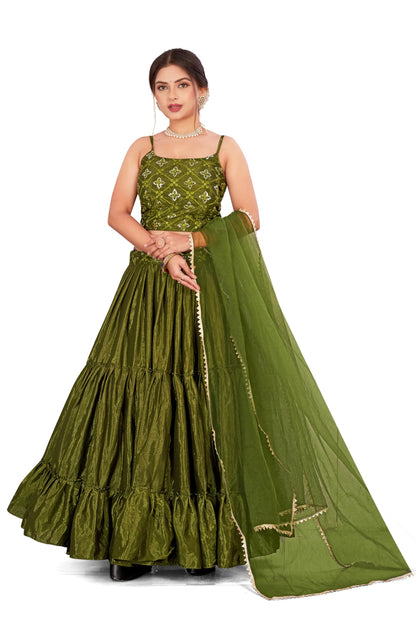 ASHASHA Women's Embroidered Georgette Lehenga Choli for Women I White Lehenga I Designer I Mirror work and Sequence Work I New I Bridal I Wedding I Stylish I Semi-stitched I Lehenga for women (White)