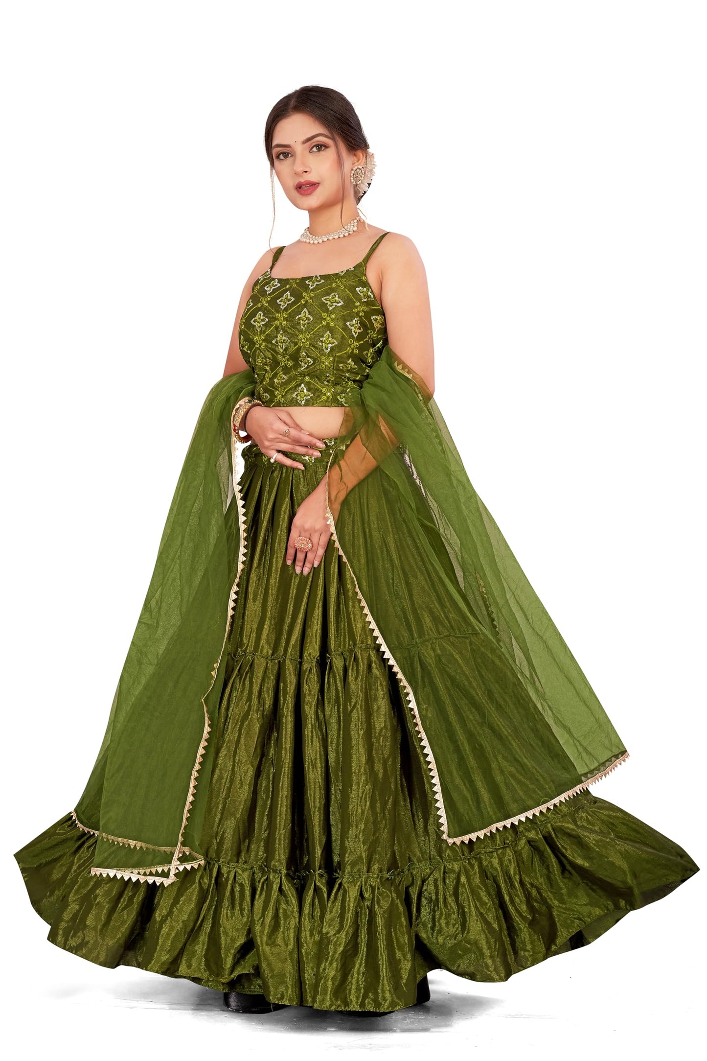 ASHASHA Women's Embroidered Georgette Lehenga Choli for Women I White Lehenga I Designer I Mirror work and Sequence Work I New I Bridal I Wedding I Stylish I Semi-stitched I Lehenga for women (White)
