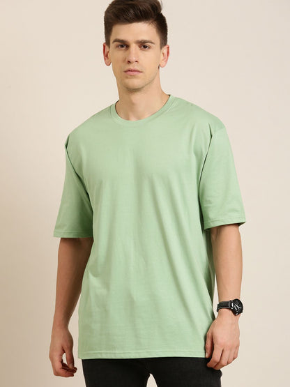 Difference of Opinion Green Solid Oversized T-Shirt